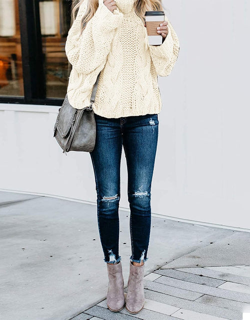 Load image into Gallery viewer, Chic Ballon Sleeve Winter Turtleneck Chunky Sweater Slouchy Oversized Loose Pullover Outerwear Warm Thick
