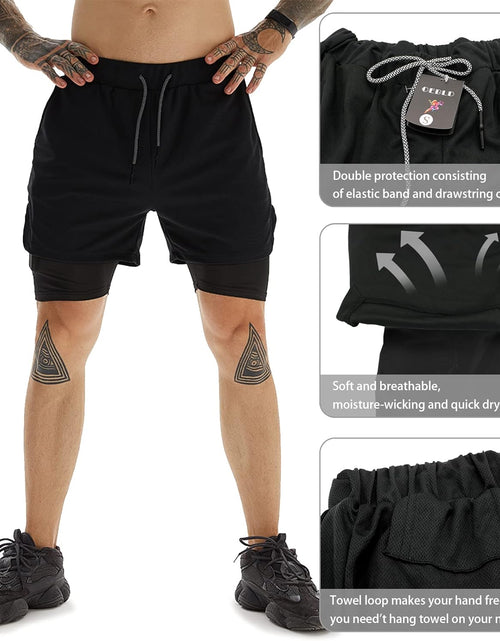Load image into Gallery viewer, Mens Athletic Shorts 2-In-1 Gym Workout Running 7'' Shorts with Towel Loop

