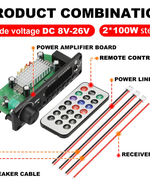 Load image into Gallery viewer, NEW 200W Amplifier Bluetooth DIY MP3 WAV Decoder Board DC 12V 100W Wireless Car USB MP3 Player TF Card Slot USB FM with Mic
