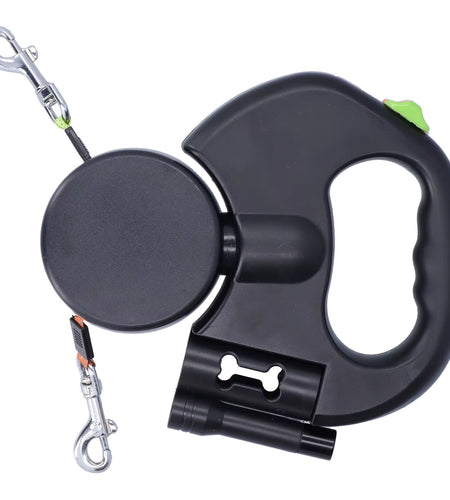 Retractable Dog Leash Automatic Retractable Pet Leash 1 Tow 2 Retractable Double Dog Leash with Flashlight and Bag Dispenser
