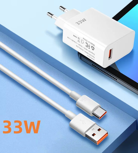 33W USB Fast Charger Quick Charge 3.0 USB Type C Cable 6A for Xiaomi Redmi Note 13/12 Iphone Samsung Mobile Phone Charge Adapter