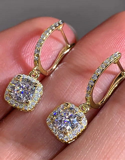 Load image into Gallery viewer, Classical Designer 18K White Gold Plated Square Shape Cubic Zirconia Clip on Earrings for Women Sapphire Crystal Diamond Drop Earrings Dangle Earring Anti-Allergy
