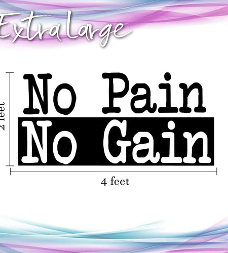 Extra Large Gym Wall Decal | No Pain No Gain Inspirational Gym Decor Wall Sticker Quote | 2 Ft X 4 Ft Huge Wall Art Decoration Big Vinyl Lettering Motivation Home Gym Decor | Workout Fitness Exercise