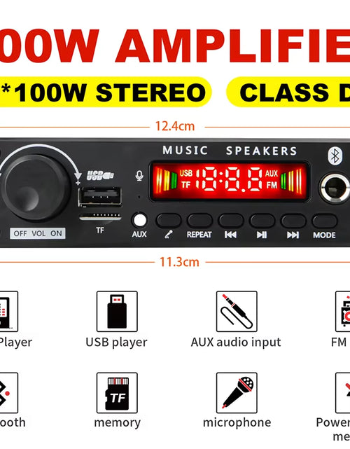 Load image into Gallery viewer, NEW 200W Amplifier Bluetooth DIY MP3 WAV Decoder Board DC 12V 100W Wireless Car USB MP3 Player TF Card Slot USB FM with Mic
