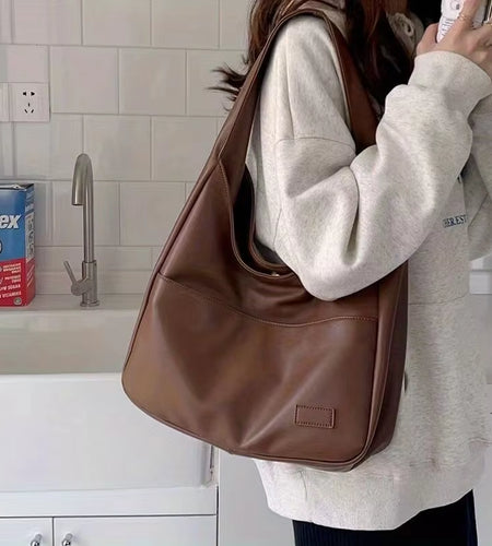 Women Hobo Bag Simple PU Leather Solid Shoulder Bag 2023 Fashion Large Capacity Handbag for School Work