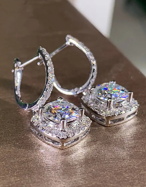 Load image into Gallery viewer, Classical Designer 18K White Gold Plated Square Shape Cubic Zirconia Clip on Earrings for Women Sapphire Crystal Diamond Drop Earrings Dangle Earring Anti-Allergy
