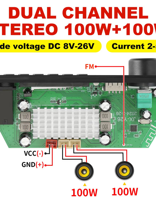 Load image into Gallery viewer, NEW 200W Amplifier Bluetooth DIY MP3 WAV Decoder Board DC 12V 100W Wireless Car USB MP3 Player TF Card Slot USB FM with Mic
