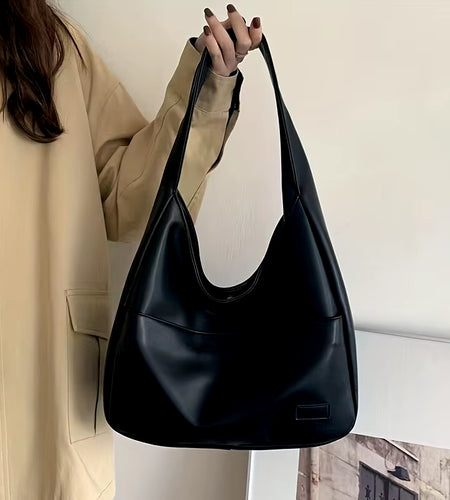 Women Hobo Bag Simple PU Leather Solid Shoulder Bag 2023 Fashion Large Capacity Handbag for School Work