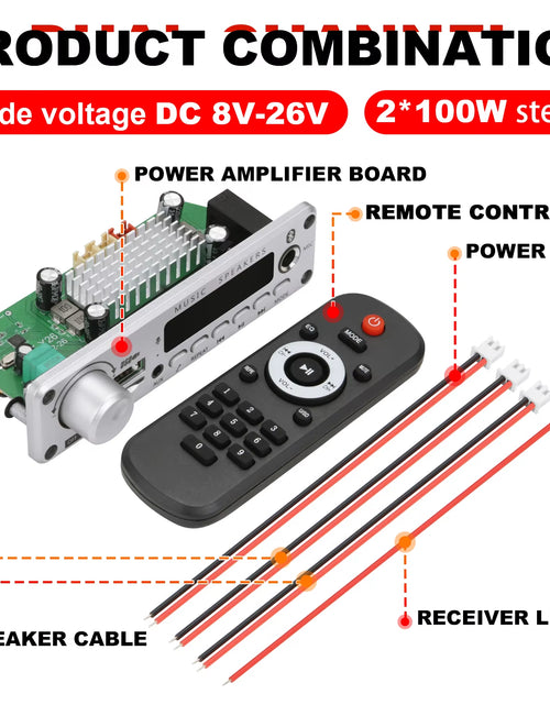 Load image into Gallery viewer, NEW 200W Amplifier Bluetooth DIY MP3 WAV Decoder Board DC 12V 100W Wireless Car USB MP3 Player TF Card Slot USB FM with Mic
