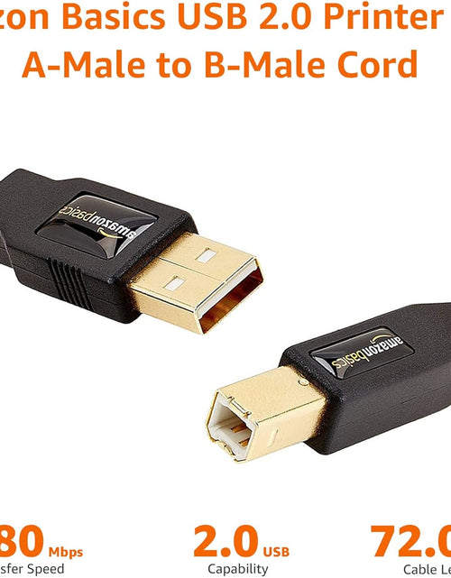 Load image into Gallery viewer, USB 2.0 Printer Cable - A-Male to B-Male Cord - 6 Feet (1.8 Meters), Black
