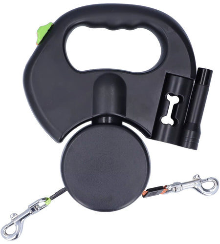 Retractable Dog Leash Automatic Retractable Pet Leash 1 Tow 2 Retractable Double Dog Leash with Flashlight and Bag Dispenser